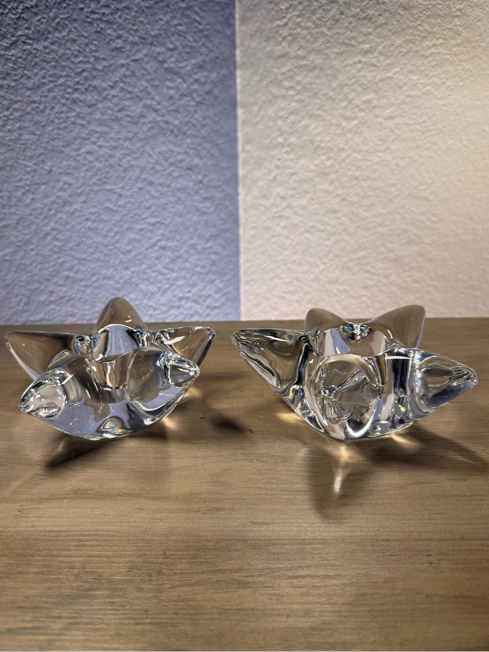 Signed Orrefors Sweden crystal star tealight holders, pair, excellent condition - Picture 7 of 10